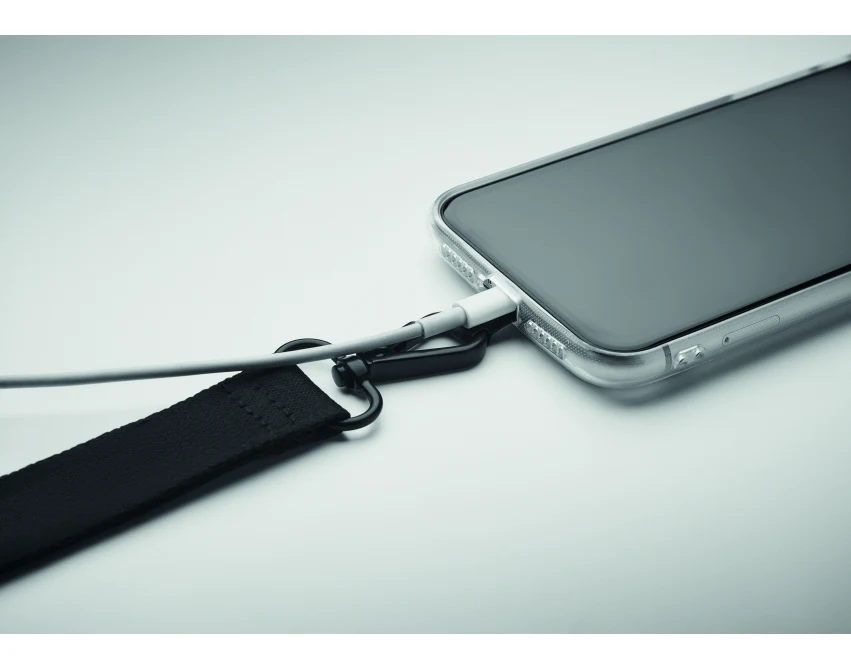 Czarna smycz na telefon Celeste 2,5 cm, poliester, z logo