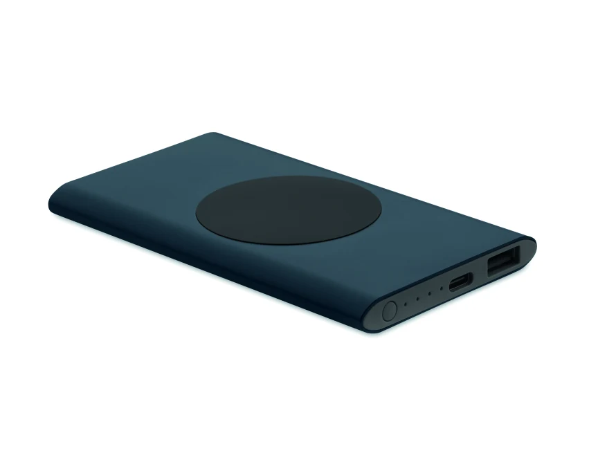 Granatowy power bank 15W 5000mAh z logo – aluminium