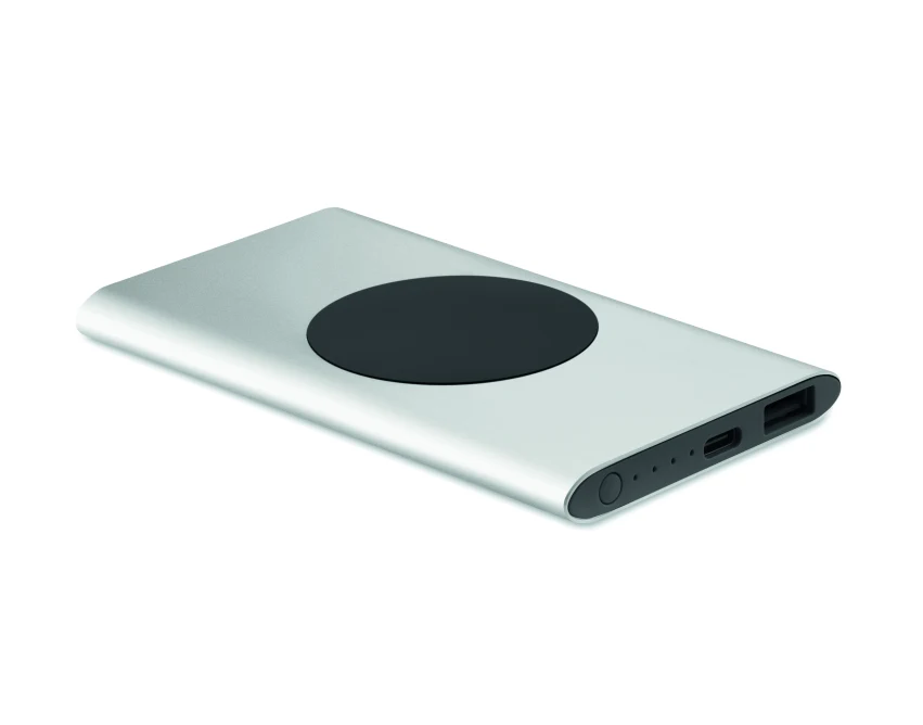 Power bank 15W 5000mAh srebrny mat z logo, aluminium eco