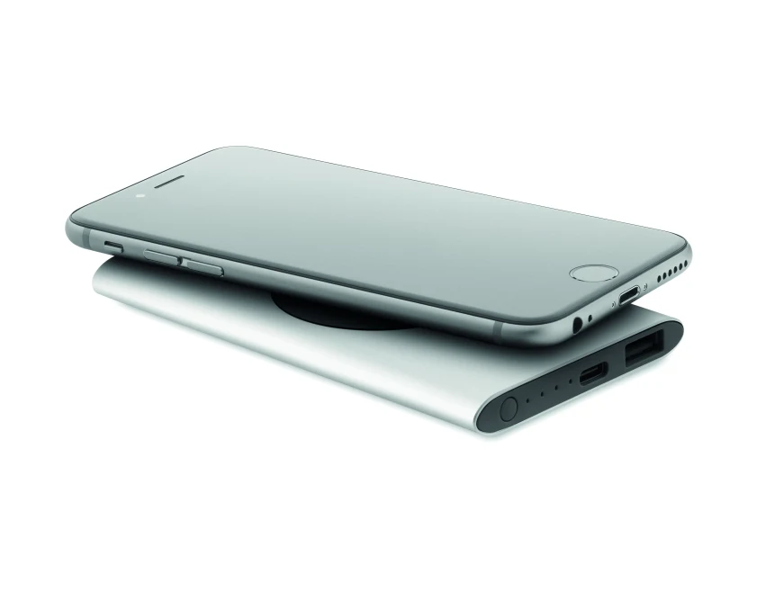 Power bank 15W 5000mAh srebrny mat z logo, aluminium eco