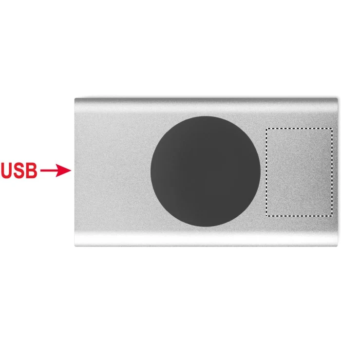 Schemat znakowania dla Tampondruk - P5 na gadżecie: Power bank 15W 5000mAh srebrny mat z logo, aluminium eco