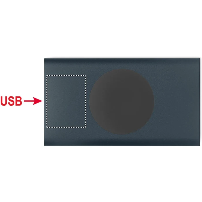 Schemat znakowania dla Tampondruk - P5 na gadżecie: Granatowy power bank 15W 5000mAh z logo – aluminium