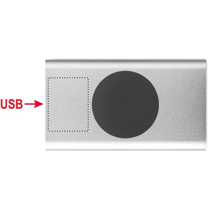 Schemat znakowania dla Tampondruk - P5 na gadżecie: Power bank 15W 5000mAh srebrny mat z logo, aluminium eco