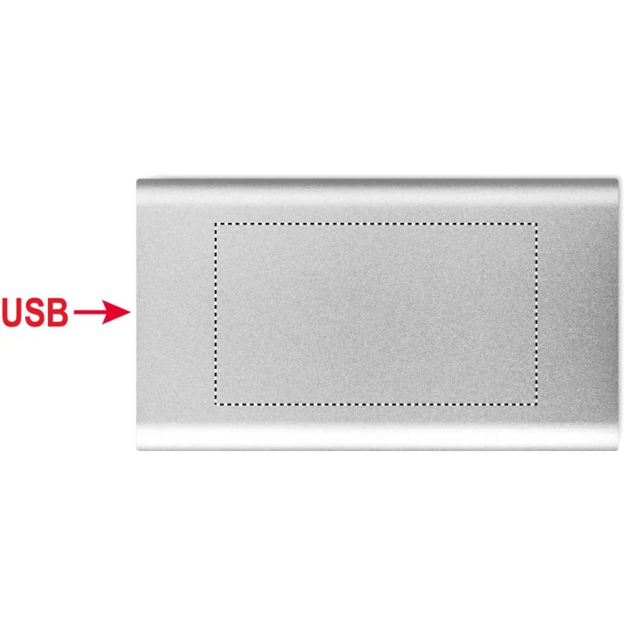 Schemat znakowania dla Tampondruk - P5 na gadżecie: Power bank 15W 5000mAh srebrny mat z logo, aluminium eco