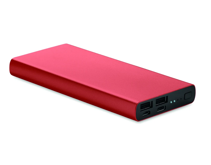 Power bank 10000 mAh burgundowy aluminium z logo firmy