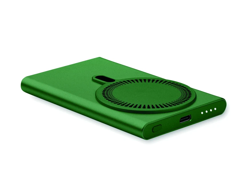 Powerbank 5000mAh ciemnozielony z logo, aluminium, 20W
