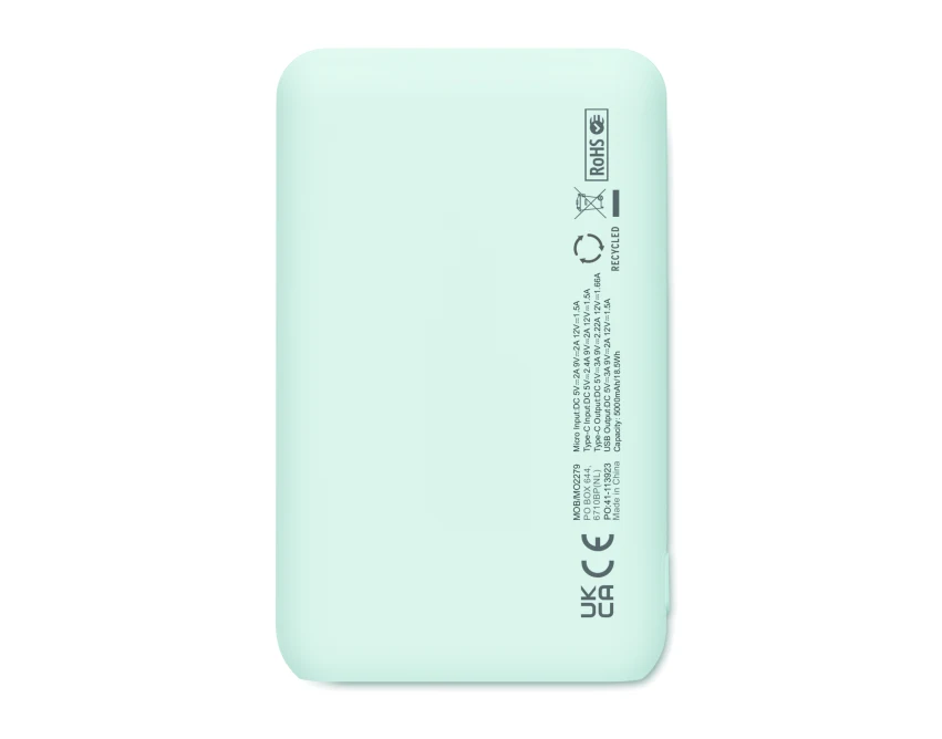 Power bank 5000 mAh baby blue z recyklingu ABS z logo