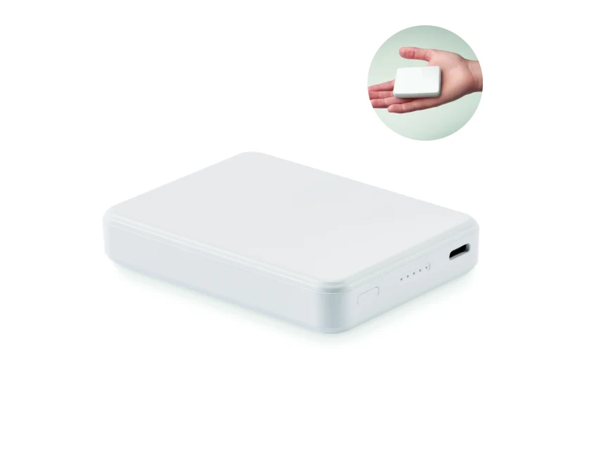 Biały power bank reklamowy 5000 mAh z nadrukiem logo
