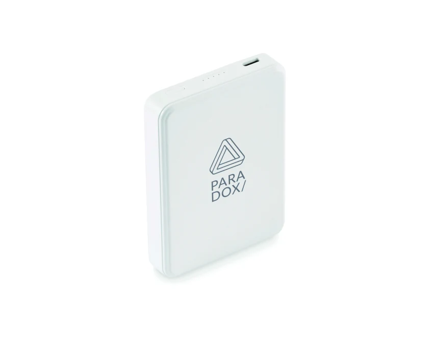 Biały power bank reklamowy 5000 mAh z nadrukiem logo