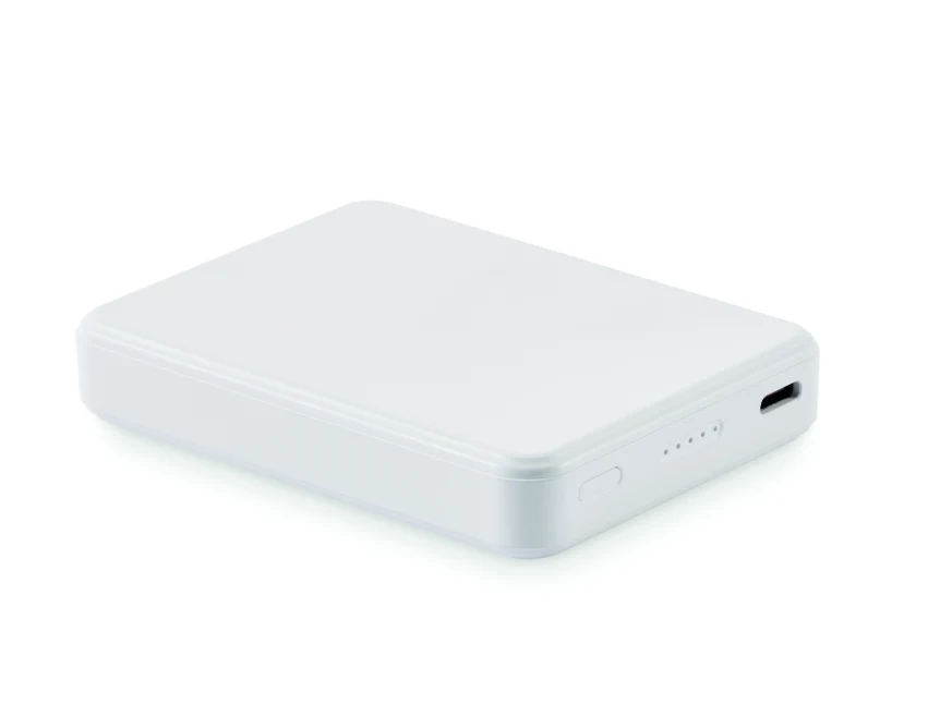 Biały power bank reklamowy 5000 mAh z nadrukiem logo