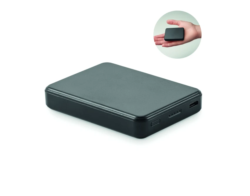 Czarny ekologiczny power bank 5000 mAh Kleinpow z logo