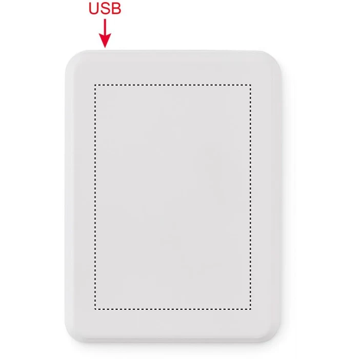 Schemat znakowania dla Etykieta - DL na gadżecie: Biały power bank reklamowy 5000 mAh z nadrukiem logo