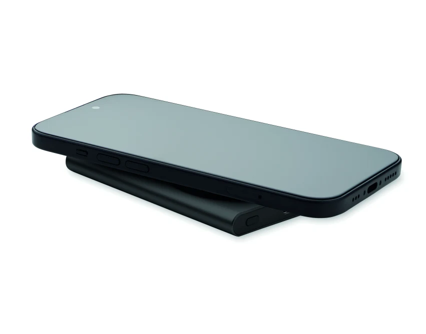 Czarna ładowarka magnetyczna 15W + powerbank 5000 mAh z logo
