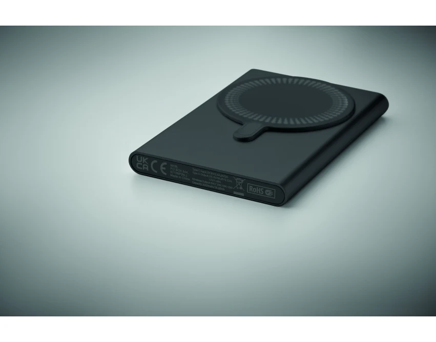 Czarna ładowarka magnetyczna 15W + powerbank 5000 mAh z logo