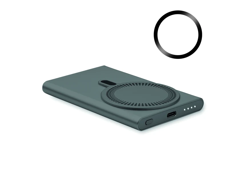 Tytanowa ładowarka bezprzewodowa 15W z logo, powerbank 5000mAh