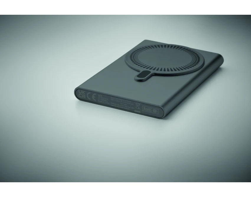 Tytanowa ładowarka bezprzewodowa 15W z logo, powerbank 5000mAh