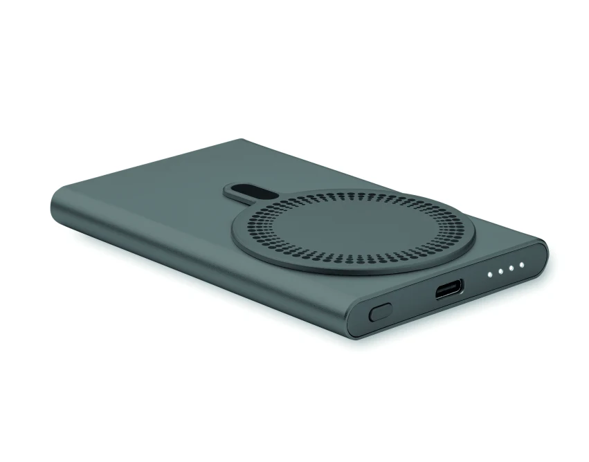 Tytanowa ładowarka bezprzewodowa 15W z logo, powerbank 5000mAh