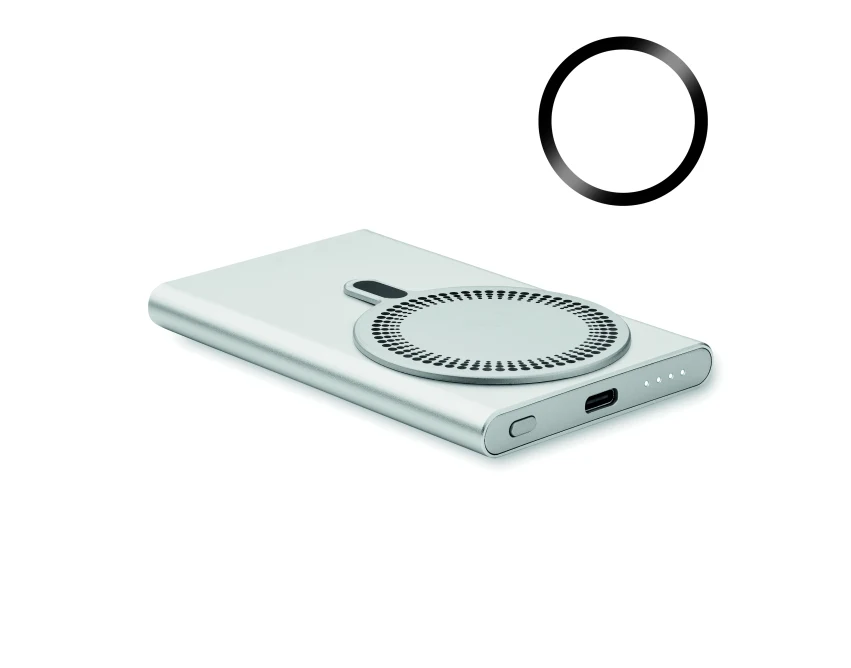 Srebrna ładowarka bezprzewodowa 5000 mAh Pawtt z logo