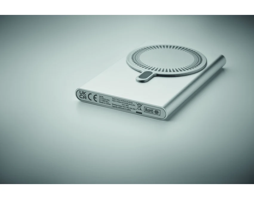 Srebrna ładowarka bezprzewodowa 5000 mAh Pawtt z logo