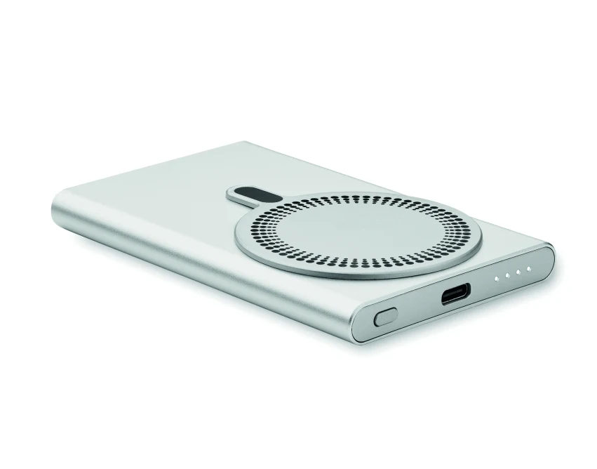 Srebrna ładowarka bezprzewodowa 5000 mAh Pawtt z logo