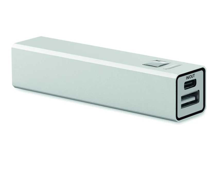 Power bank 2600 mAh srebrny matowy z grawerem logo
