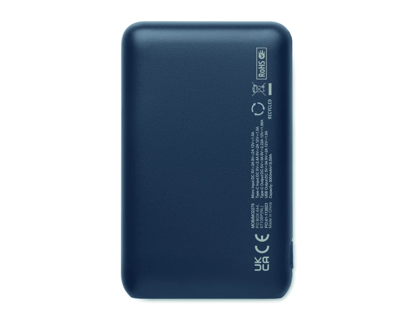 Power bank 5000 mAh granatowy z recyklingu z logo