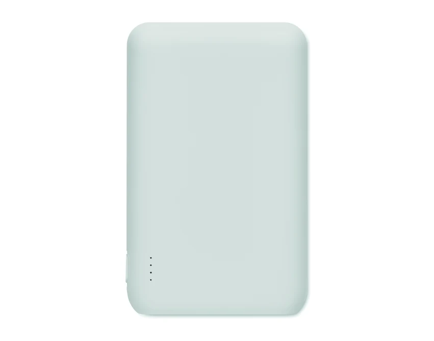 Biały powerbank 5000 mAh z logo – ekologiczny i elegancki