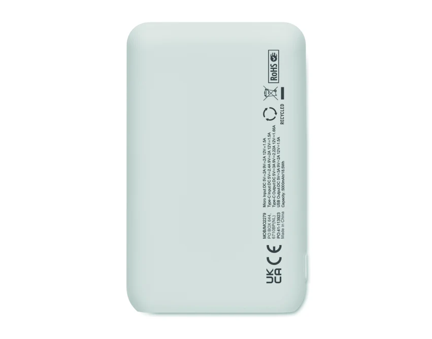 Biały powerbank 5000 mAh z logo – ekologiczny i elegancki