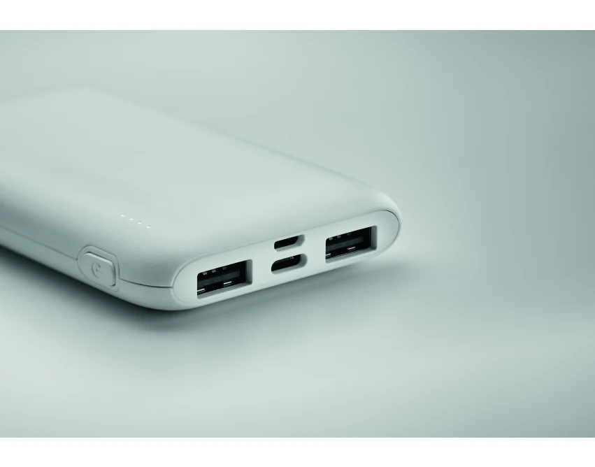 Biały powerbank 5000 mAh z logo – ekologiczny i elegancki