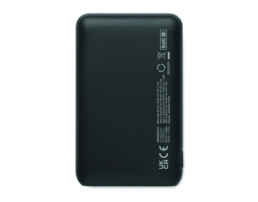 Powerbank 5000 mAh czarny z logo, ABS, USB-C, LED