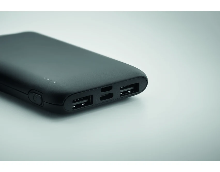 Powerbank 5000 mAh czarny z logo, ABS, USB-C, LED