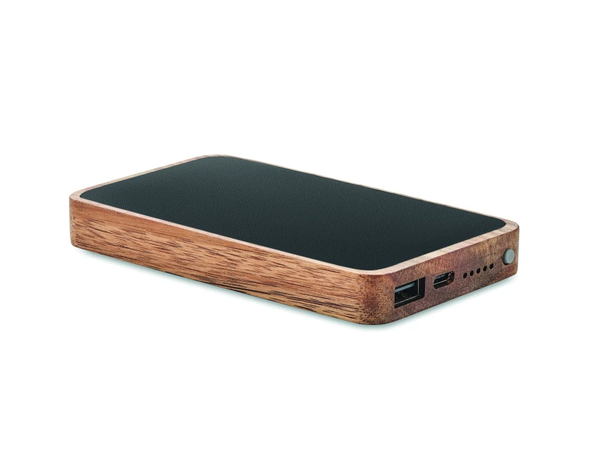 Powerbank eko 4000 mAh drewno akacjowe Qi 15 W USB-C Czarny