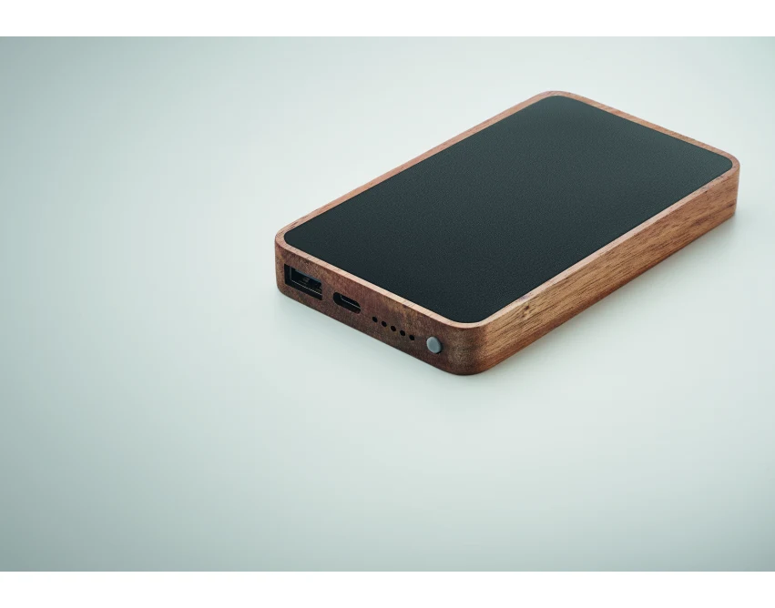 Powerbank eko 4000 mAh drewno akacjowe Qi 15 W USB-C Czarny
