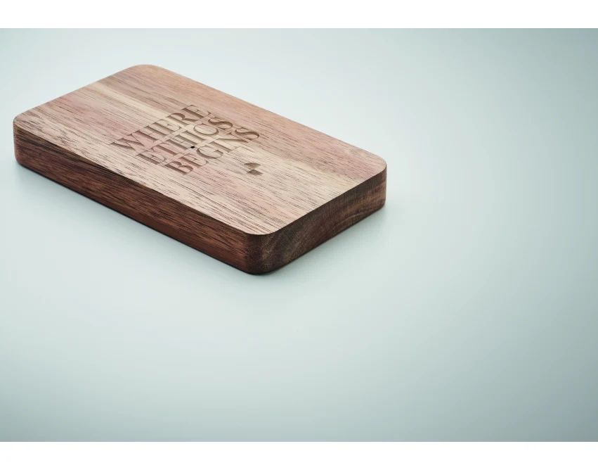 Powerbank eko 4000 mAh drewno akacjowe Qi 15 W USB-C Czarny