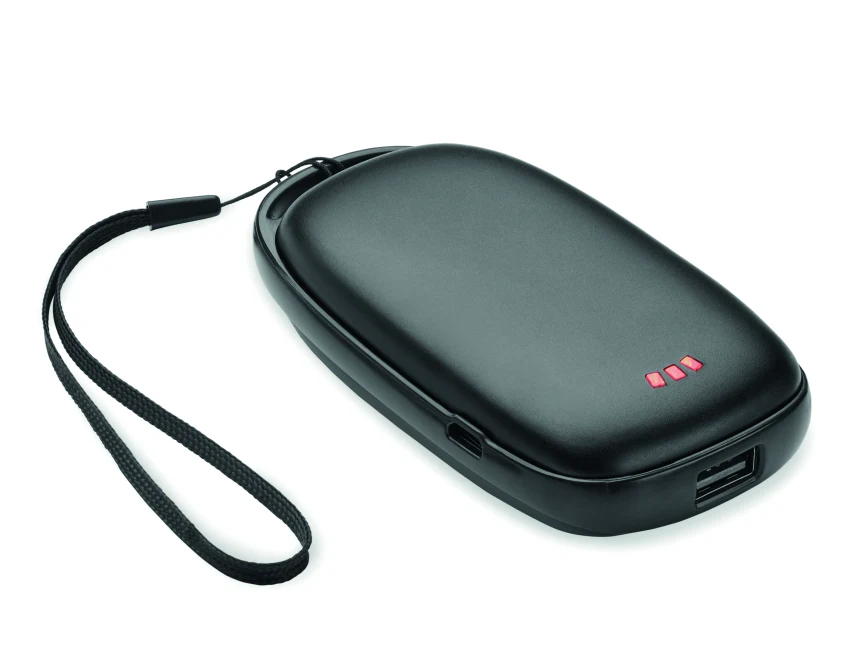 Power bank 4000 mAh czarny z grawerem i ogrzewaczem dłoni