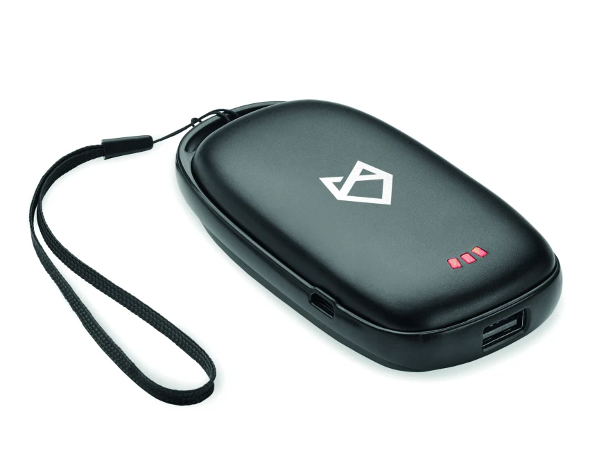 Power bank 4000 mAh czarny z grawerem i ogrzewaczem dłoni