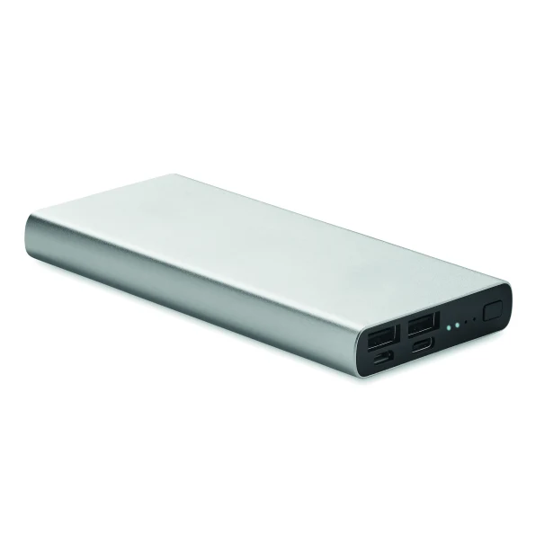 Power bank 10000 mAh srebrny mat z logo – aluminium, USB-C