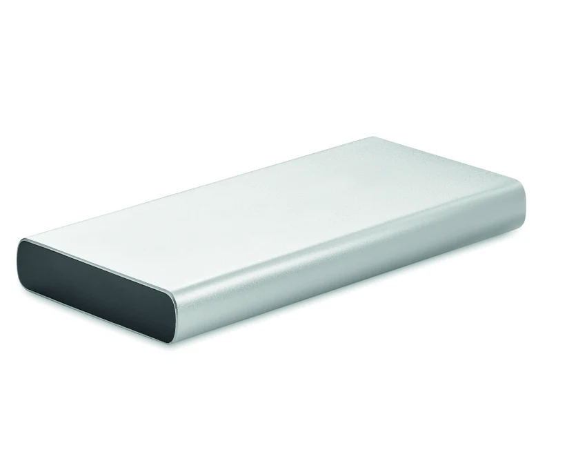 Power bank 10000 mAh srebrny mat z logo – aluminium, USB-C