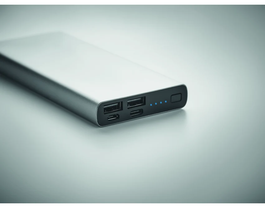 Power bank 10000 mAh srebrny mat z logo – aluminium, USB-C