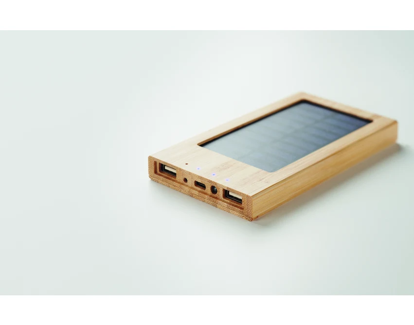 Bambusowy powerbank solarny 4000 mAh z logo Arena