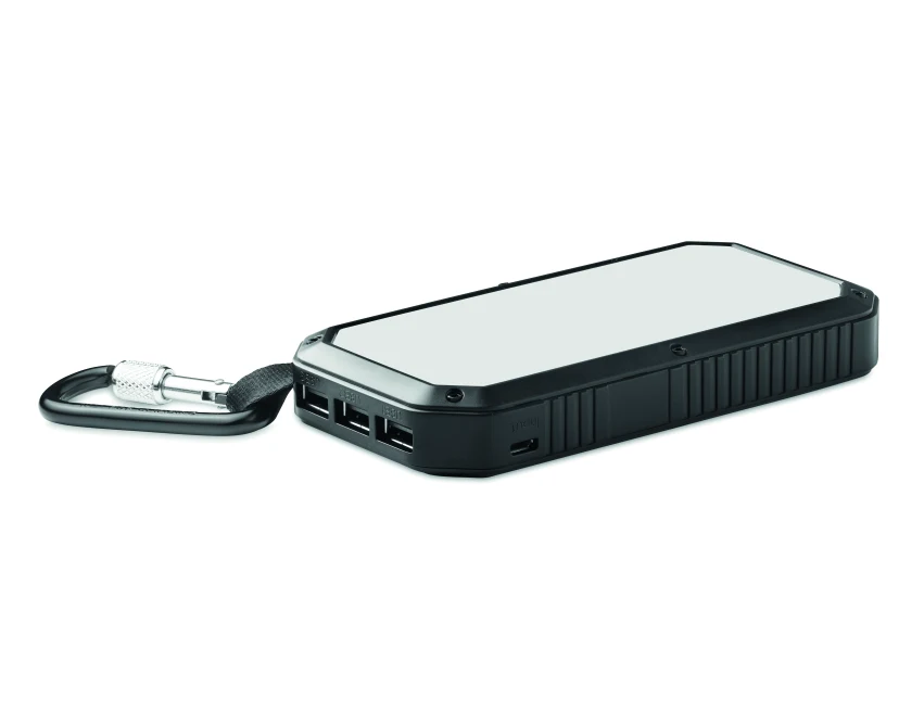 Power bank solarny 8000 mAh czarny z lampą LED i logo