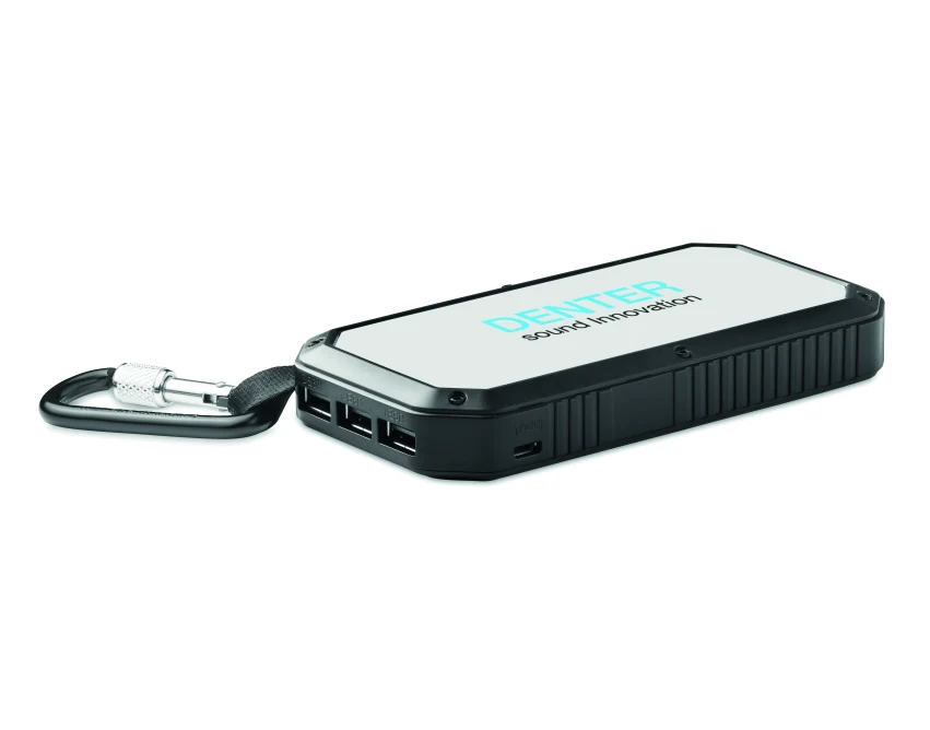 Power bank solarny 8000 mAh czarny z lampą LED i logo