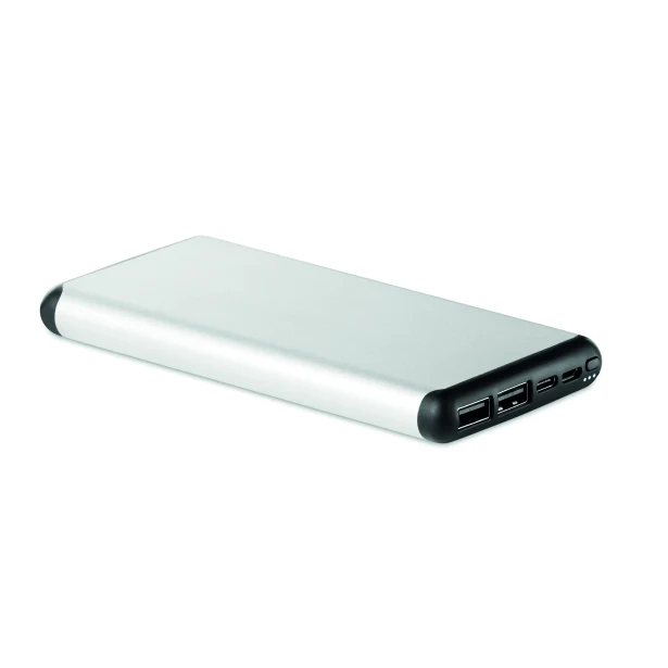 Powerbank 10000mAh srebrny mat z logo – aluminium PD