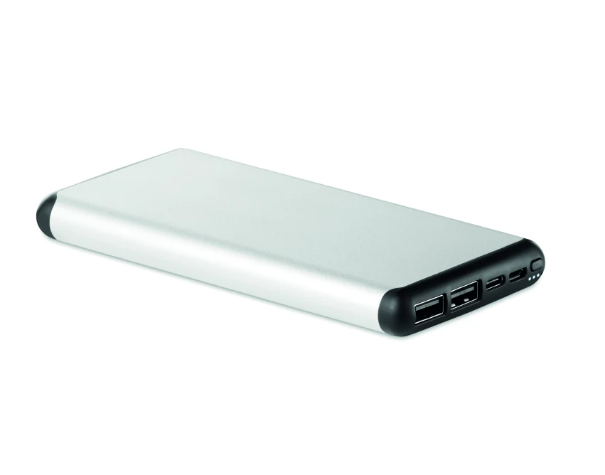 Powerbank 10000mAh srebrny mat z logo – aluminium PD