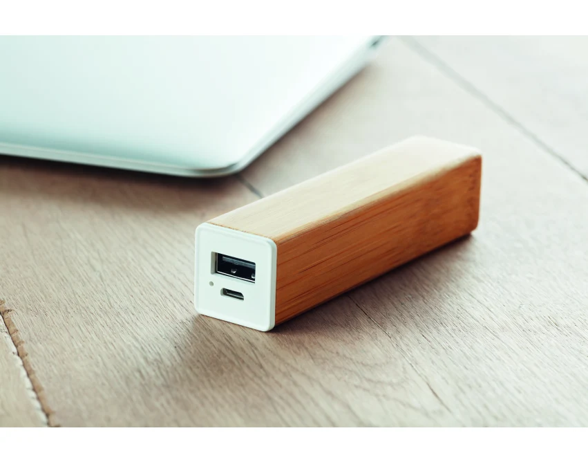 Bambusowy powerbank 2200 mAh z logo USB-C Drewno