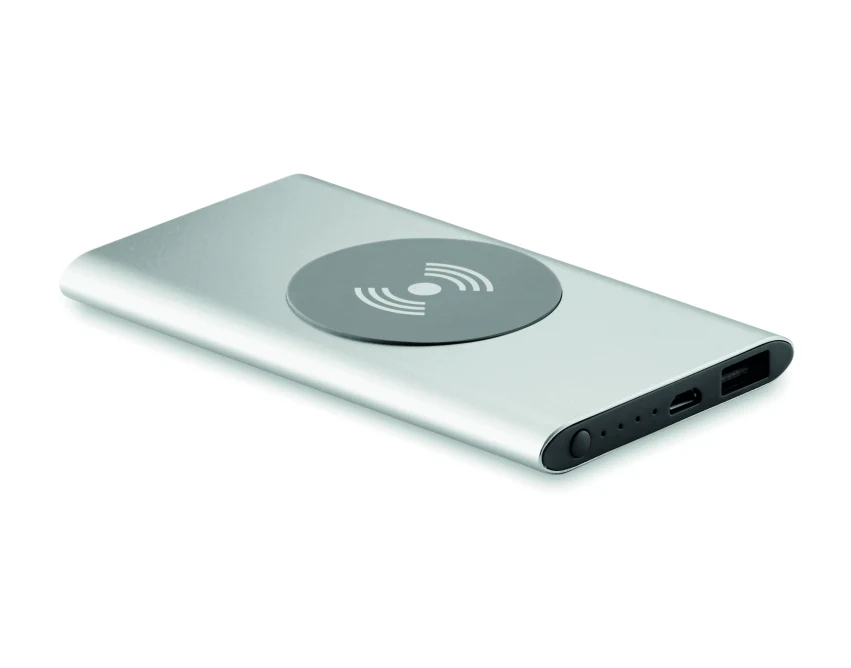 Powerbank aluminiowy 4000 mAh srebrny mat z logo firmy