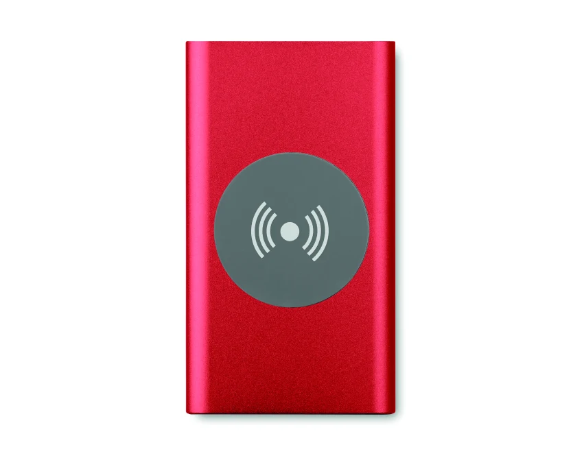 Czerwony power bank 4000 mAh z logo – aluminium, bezprzewodowy