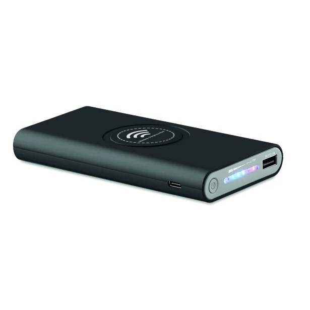 Czarny powerbank Vigor 8000mAh z ładowaniem bezprzewodowym