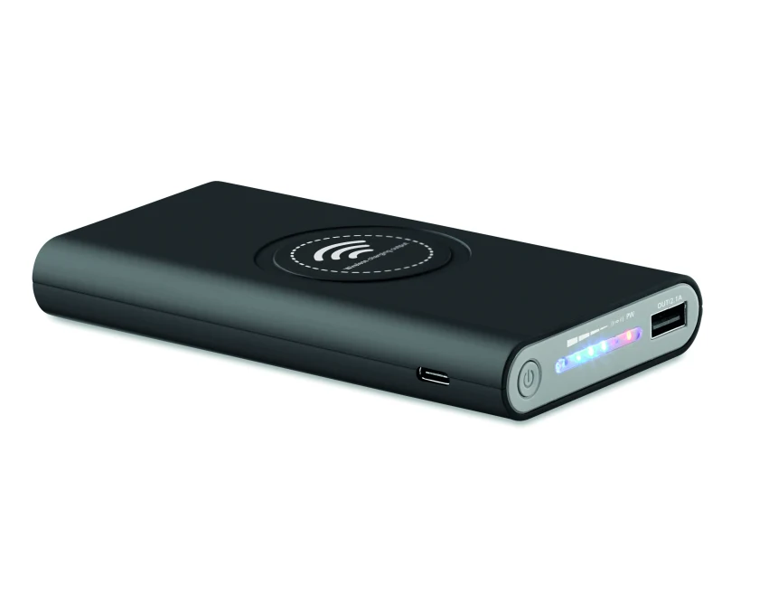 Czarny powerbank Vigor 8000mAh z ładowaniem bezprzewodowym