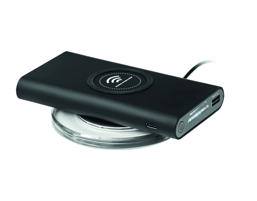 Czarny powerbank Vigor 8000mAh z ładowaniem bezprzewodowym